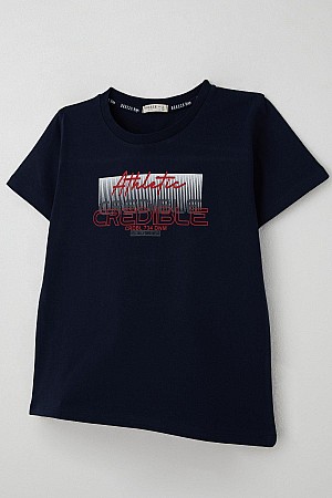 Erkek Çocuk Tişört Yazı Baskılı Sırt Kısmı Baskı Detaylı Lacivert (10-16 Yaş) Erkek Çocuk Tişört Yazı Baskılı Sırt Kısmı Baskı Detaylı Lacivert (10-16 Yaş)