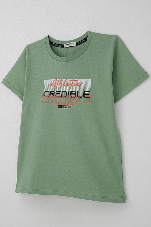 Erkek Çocuk Tişört Yazı Baskılı Sırt Kısmı Baskı Detaylı Mint Yeşili (10-16 Yaş)