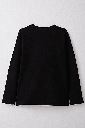 Boy Long Sleeve T-Shirt with Emblem Black (7-11 Years)