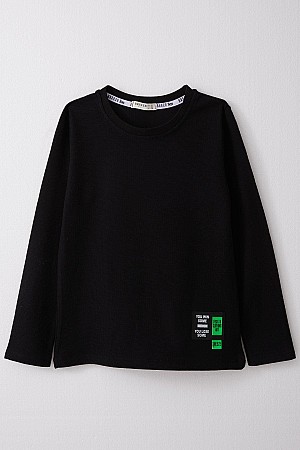 Boy Long Sleeve T-Shirt with Emblem Black (7-11 Years)