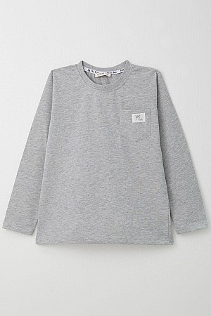 Boy Long Sleeve T-Shirt Cool Text Emblem Pocket Gray Melange (4-8 Years)