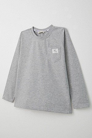 Boy Long Sleeve T-Shirt Cool Text Emblem Pocket Gray Melange (4-8 Years)