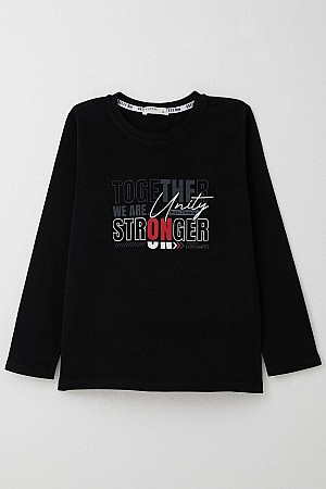 Boy Long Sleeve T-Shirt Motivational Themed Text Printed Black (6-12 Years)