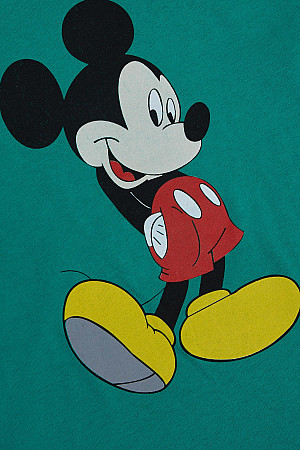 Erkek Çocuk Uzun Kollu Tişört Mickey Mouse Baskılı Koyu Yeşil (4-8 Yaş)