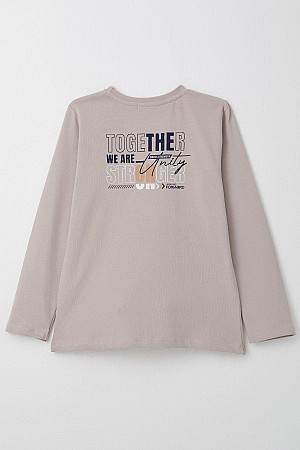 Boy Long Sleeve T-Shirt Motivational Themed Text Printed Beige (6-12 Years Old)