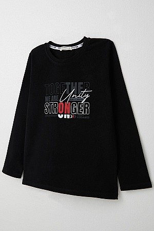Boy Long Sleeve T-Shirt Motivational Themed Text Printed Black (6-12 Years)