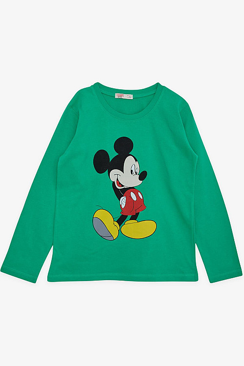 Erkek Çocuk Uzun Kollu Tişört Mickey Mouse Baskılı Yeşil (4-8 Yaş)