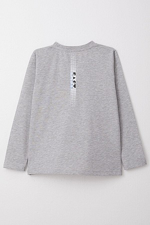 Boy Long Sleeve T-Shirt Text Printed Light Grey Melange (6-12 Years Old)