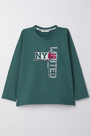 Boy Long Sleeve T-Shirt Text Printed Petrol Green (6-12 Years Old)