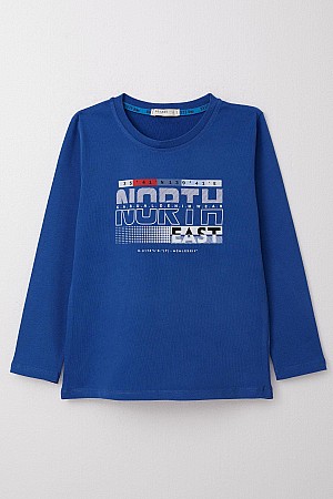 Boy Long Sleeve T-Shirt Text Printed Saxe Blue (6-12 Years Old)