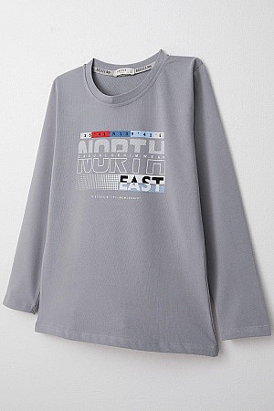 Boy Long Sleeve T-Shirt Text Printed Gray (6-12 Years)