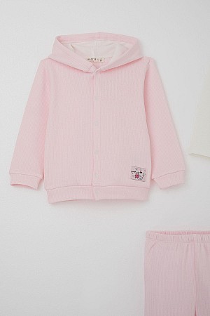 Baby Girl Bodysuit 3-Piece Set with Cute Little Bunny Emblem and Snap Buttons, Pink (4 Months-1 Years)