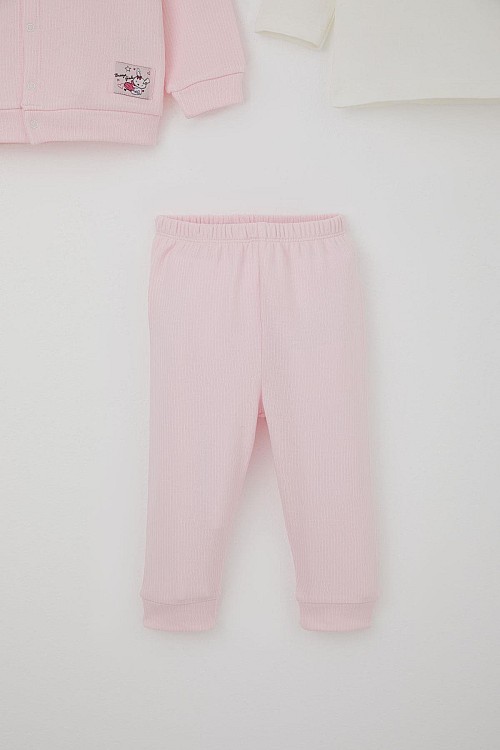 Kız Bebek Bodyli 3 Lü Takımı Sevimli Minik Tavşancık Armalı Çıtçıtlı Pembe (4 Ay-1 Yaş)