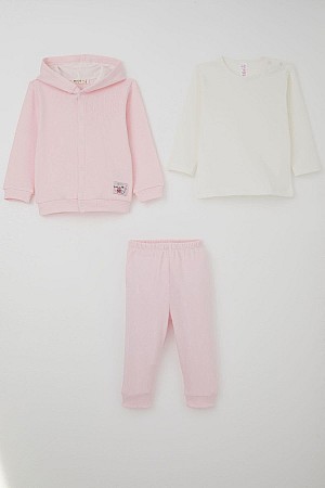 Baby Girl Bodysuit 3-Piece Set with Cute Little Bunny Emblem and Snap Buttons, Pink (4 Months-1 Years)