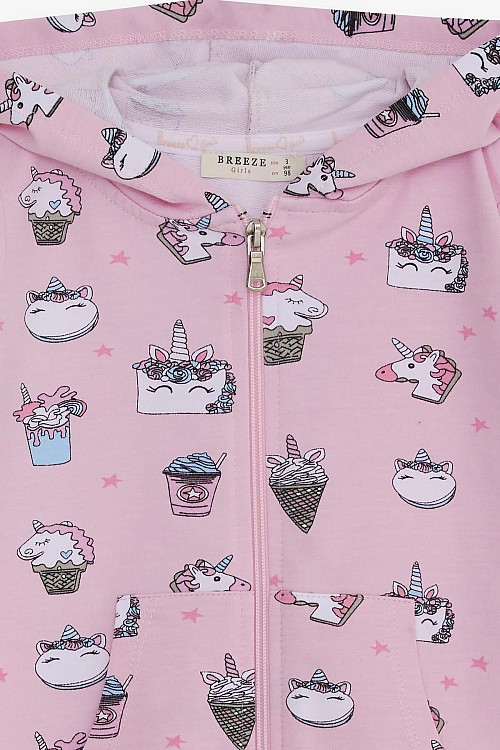 Kız Bebek Hırka Unicorn Baskılı Pembe (9 Ay-3 Yaş)