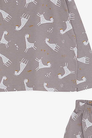 Kız Bebek Pijama Takımı Simli Zürafa Desenli Vizon (9 Ay-3 Yaş)