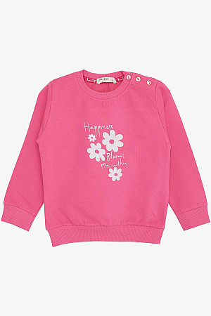 Kız Bebek Sweatshirt Simli Çiçek Baskılı Pembe (9 Ay-3 Yaş)