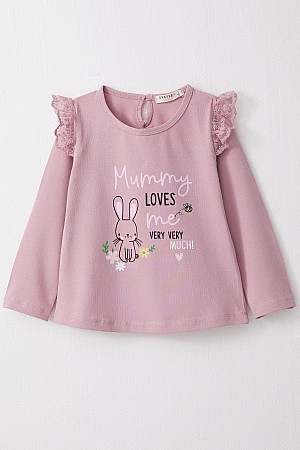 Baby Girl Long Sleeve T-Shirt Mother&#39;s Love Themed Bunny Printed Lilac (9 Months-3 Years)