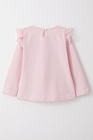Baby Girl Long Sleeve T-Shirt Mother&#39;s Love Themed Bunny Printed Lace Pink (9 Months-3 Years)