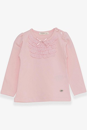 Baby Girl Long Sleeve T-Shirt with Laced Bow Pink (6 Months-2 Years)