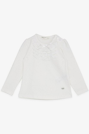 Baby Girl Long Sleeve T-Shirt with Laced Bow Ecru (6 Months-2 Years)