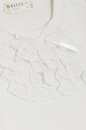Baby Girl Long Sleeve T-Shirt with Laced Bow Ecru (6 Months-2 Years)