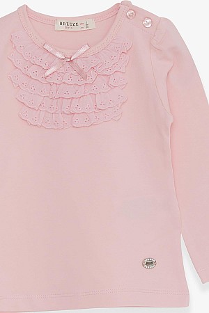 Baby Girl Long Sleeve T-Shirt with Laced Bow Pink (6 Months-2 Years)