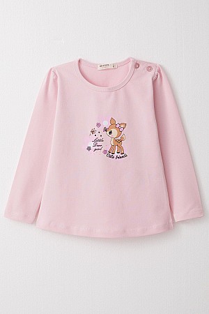 Baby Girl Long Sleeve T-Shirt Cute Gazelle Printed Pink (9 Months-3 Years)