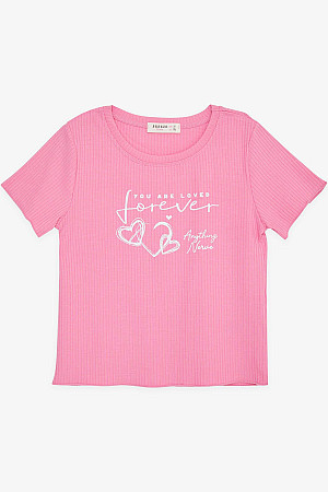 Kız Çocuk Crop Tişört Yazı Baskılı Sevgi Temalı Pembe (8-14 Yaş)