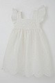 Kız Çocuk Elbise Çiçek Nakışlı Arka Kısmı Fermuarlı Ekru (3-8 Yaş)