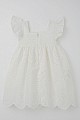 Kız Çocuk Elbise Çiçek Nakışlı Arka Kısmı Fermuarlı Ekru (3-8 Yaş)