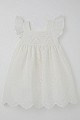 Kız Çocuk Elbise Çiçek Nakışlı Arka Kısmı Fermuarlı Ekru (3-8 Yaş)