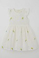 Kız Çocuk Elbise Çiçek Nakışlı Güpür Detaylı Ekru (3-7 Yaş)