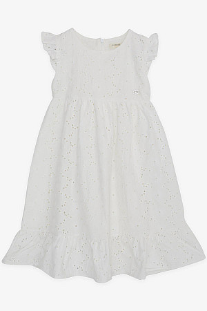 Kız Çocuk Elbise Güpürlü Nakışlı Beyaz (4-9 Yaş)