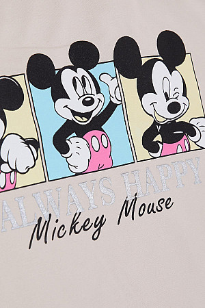 Kız Çocuk Tişört Mickey Mouse Baskılı Bej (9-14 Yaş)