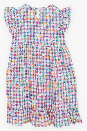 Kız Çocuk Elbise Renkli Çiçek Desenli Fırfırlı Arkası Düğmeli Karışık Renk (5-10 Yaş)