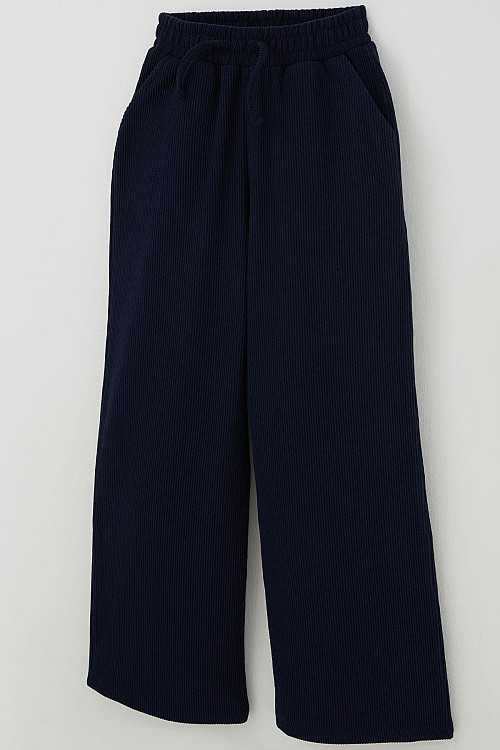 Kız Çocuk Eşofman Altı Bağcık Aksesuarlı Beli Lastikli Lacivert (8-14 Yaş)