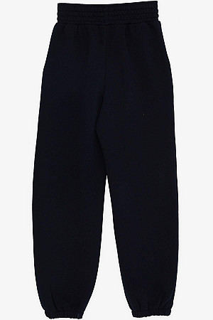 Girls&#39; Sweatpants with Pockets and Elastic Legs, Navy Blue (Ages 9-14)