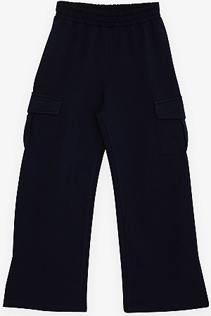 Girls' Sweatpants with Cargo Pocket, Navy Blue (Ages 9-14)