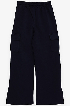 Girls' Sweatpants with Cargo Pocket, Navy Blue (Ages 9-14)