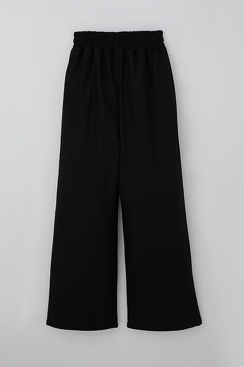 Kız Çocuk Eşofman Altı Simli B Harfi Armalı Bağcık Aksesuarlı Siyah (8-14 Yaş)