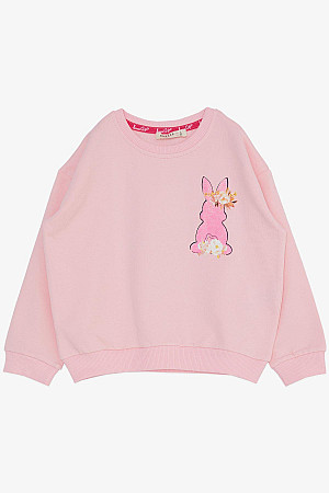 Girl&#39;s Tracksuit Set Turned Back Glittery Floral Bunny Printed Pink (Ages 3-8)