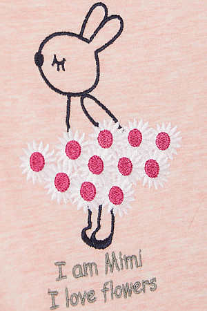 Girl&#39;s Tracksuit Set Flower Themed Bunny Embroidered Salmon Melange (Age 1-4)