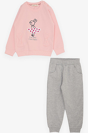 Girl&#39;s Tracksuit Set Flower Themed Bunny Embroidered Pink (Age 1-4)
