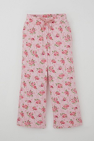 Girls' Tracksuit Set with Bow Print Pants and Floral Pattern, Rose Pink (1.5-5 Years)
