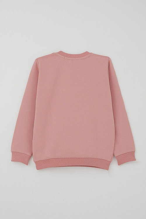 Kız Çocuk Eşofman Takımı Fiyonk Baskılı Pantolonu Çiçek Desenli Gülkurusu (1.5-5 Yaş)