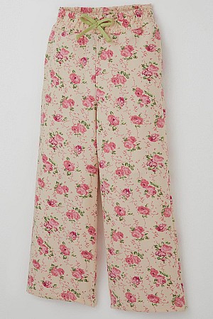 Girls' Tracksuit Set with Bow Print Pants and Floral Pattern, Pistachio Green (1.5-5 Years)