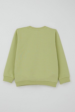 Girls' Tracksuit Set with Bow Print Pants and Floral Pattern, Pistachio Green (1.5-5 Years)