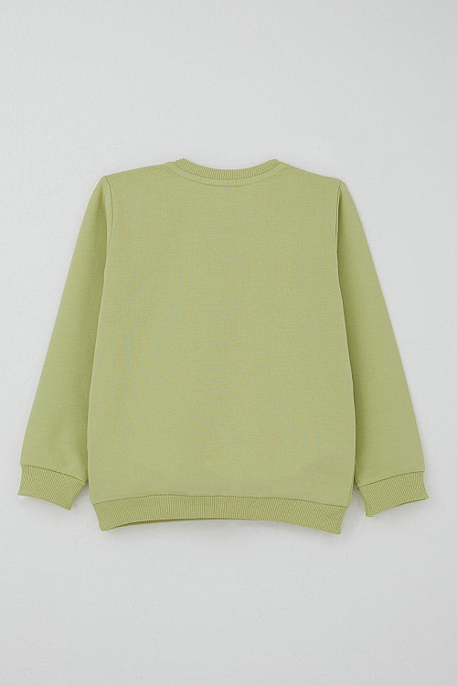 Kız Çocuk Eşofman Takımı Fiyonk Baskılı Pantolonu Çiçek Desenli Fıstık Yeşili (1.5-5 Yaş)