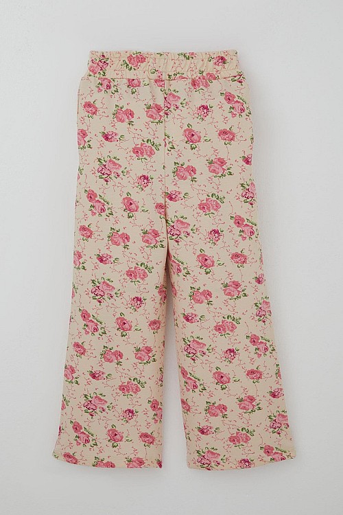 Kız Çocuk Eşofman Takımı Fiyonk Baskılı Pantolonu Çiçek Desenli Fıstık Yeşili (1.5-5 Yaş)